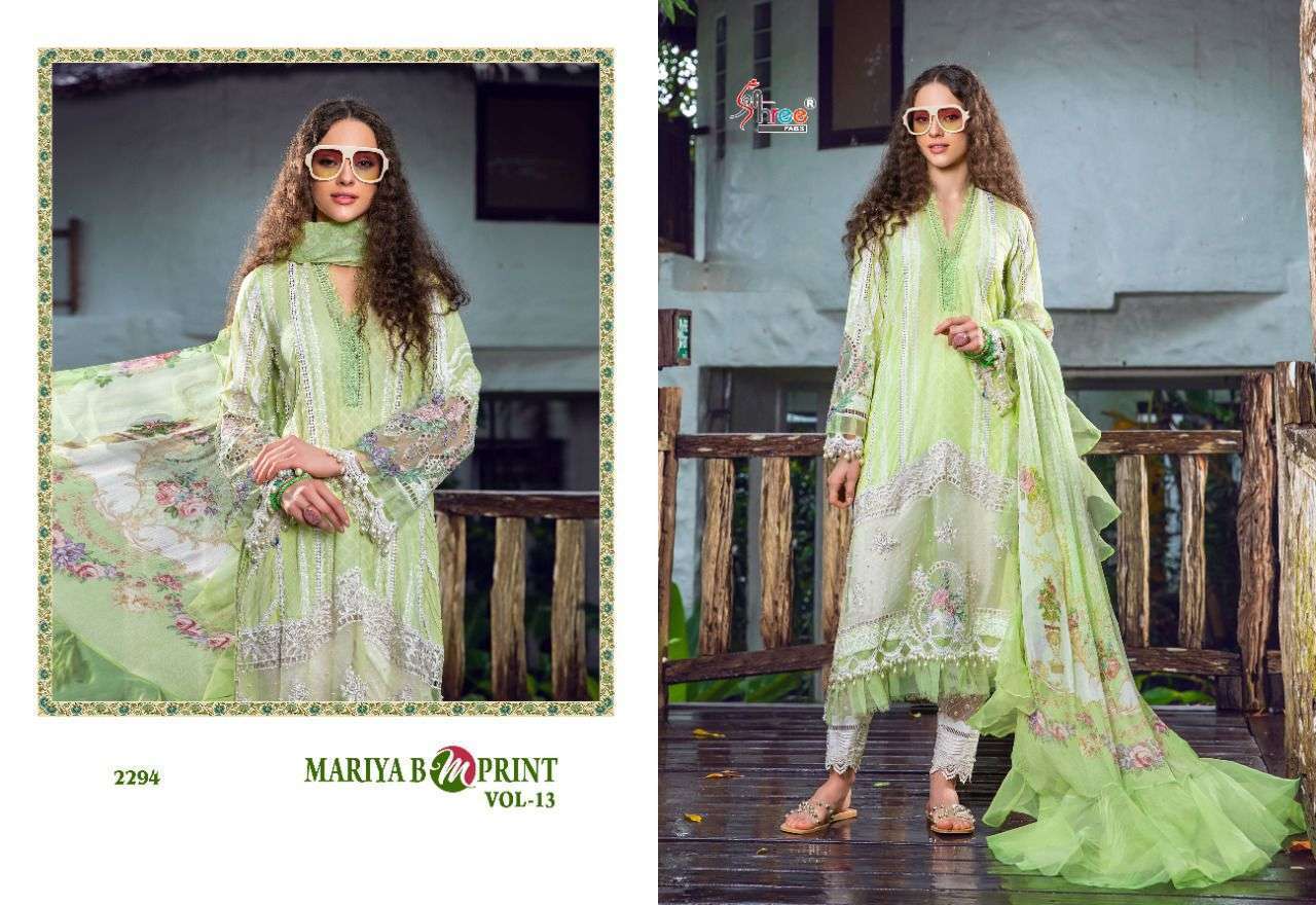 SHREE FABS PRESENT MARIYA B M PRINT VOL 13 COTTON PRINTED PAKISTANI DESIGNER SUITS IN WHOLESALE PRICE IN SURAT - SAI DRESSES