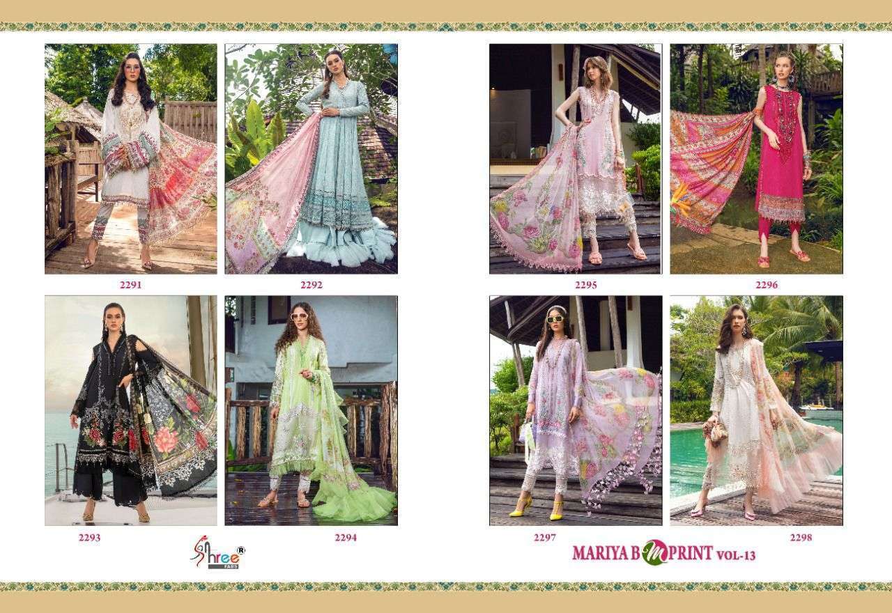 SHREE FABS PRESENT MARIYA B M PRINT VOL 13 COTTON PRINTED PAKISTANI DESIGNER SUITS IN WHOLESALE PRICE IN SURAT - SAI DRESSES