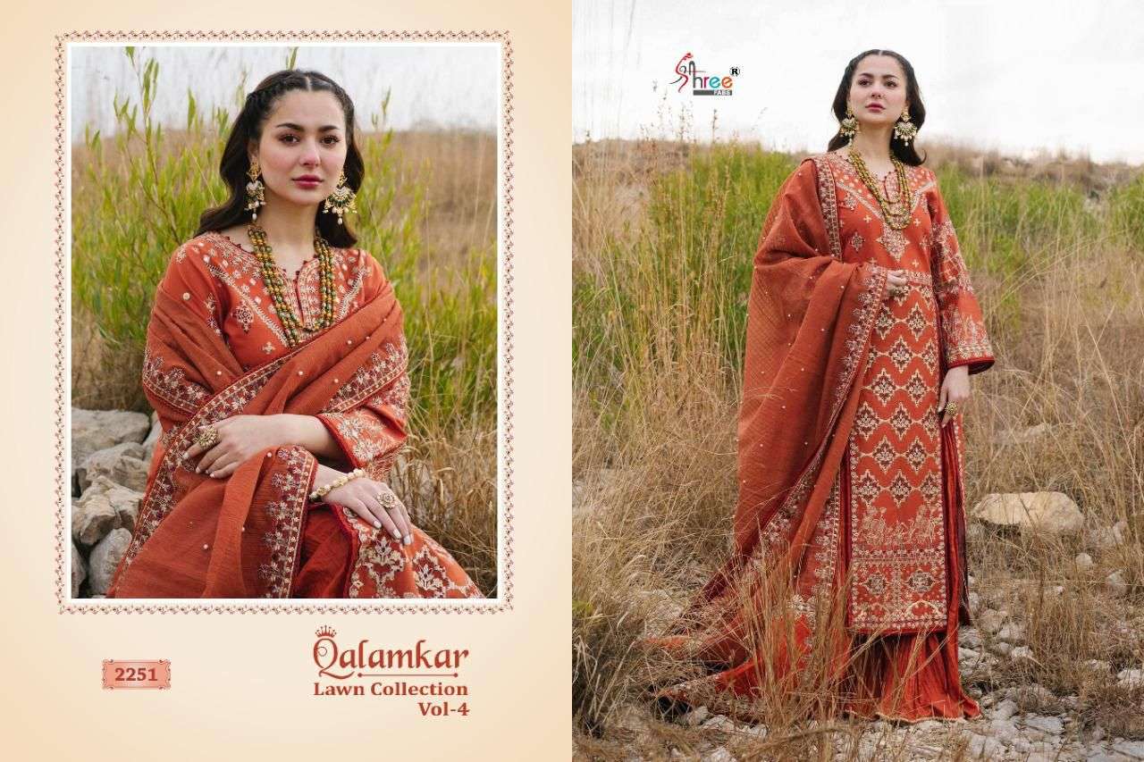 SHREE FABS PRESENT QALAMKAR LAWN COLLECTION VOL 4 PAKISTANI DESIGNER SUITS IN WHOLESALE PRICE IN SURAT - SAI DRESSES