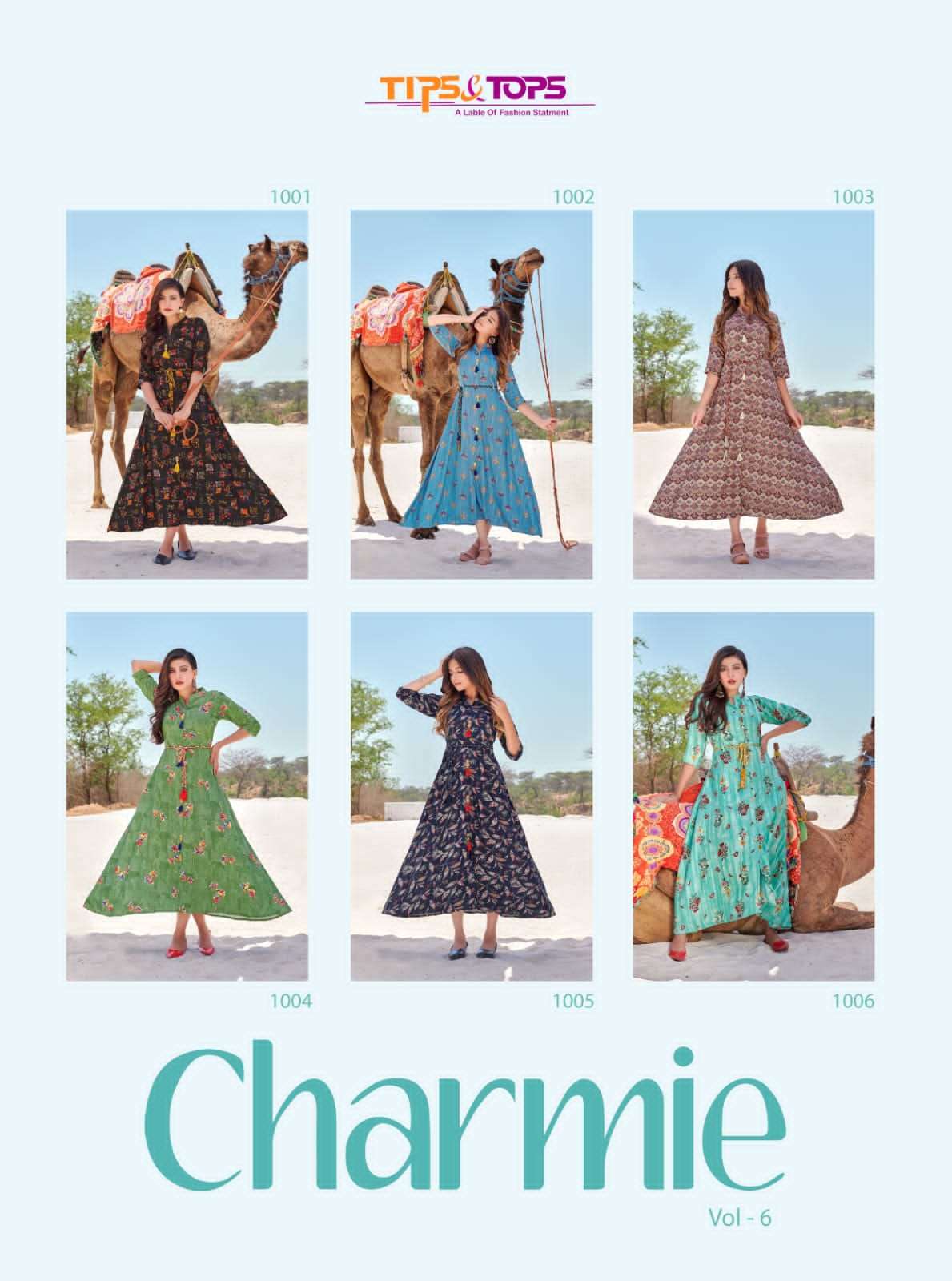 TIPS AND TOPS PRESENT CHARMIE VOL 6 GOWN STYLE LONG KURTIS IN WHOLESALE PRICE IN SURAT - SAI DRESSES