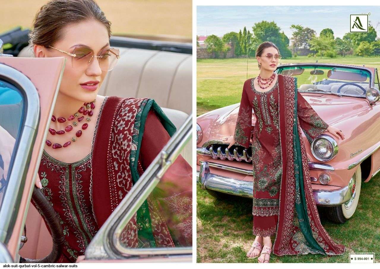 ALOK SUIT PRESENT QURBAT EDITION VOL 5 PAKISTANI DESIGNER SUITS IN WHOLESALE PRICE IN SURAT - SAI DRESSES