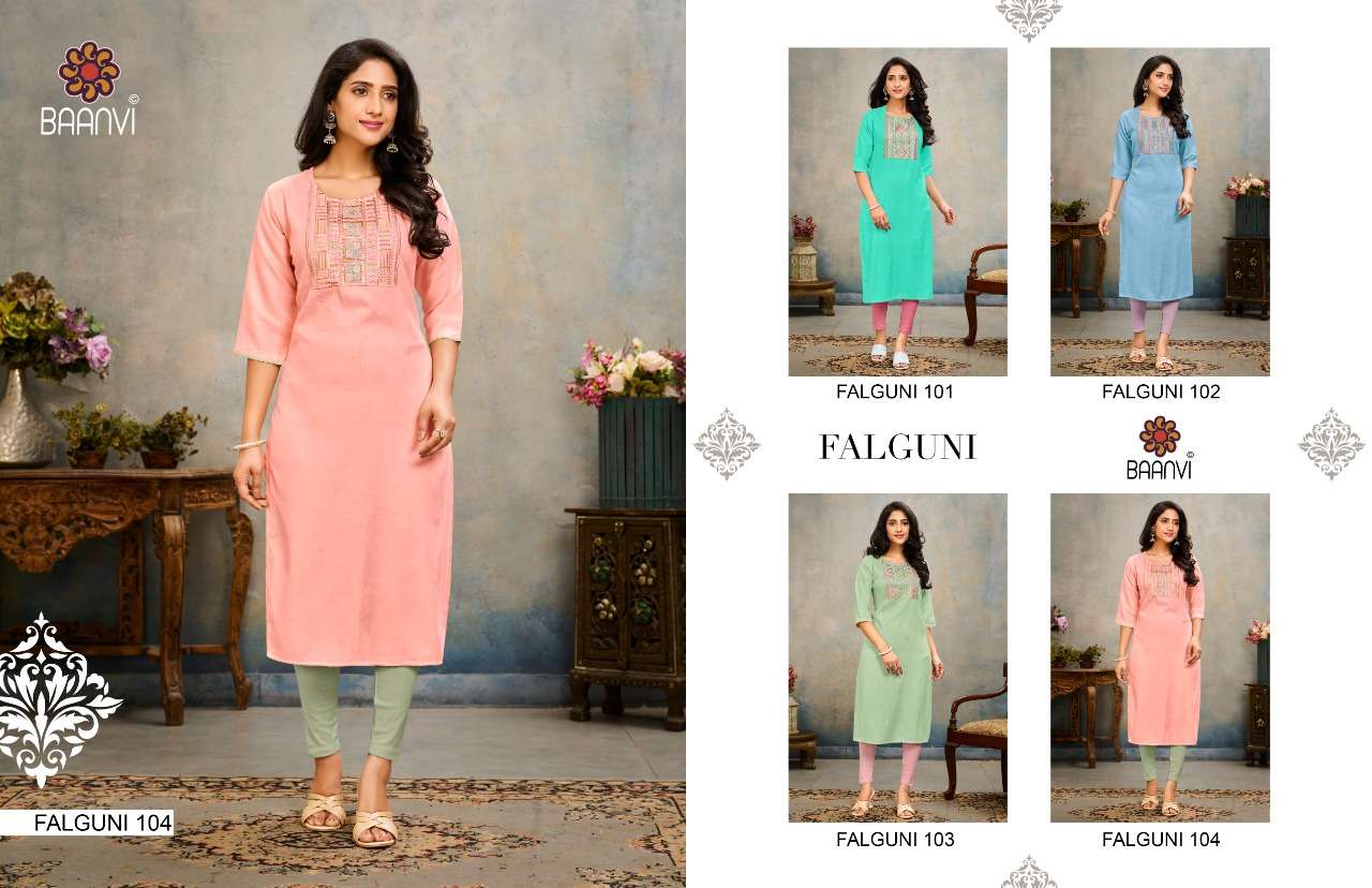 BAANVI PRESENT FALGUNI DESIGNER EMBROIDERED KURTI IN WHOLESALE PRICE IN SURAT - SAI DRESSES