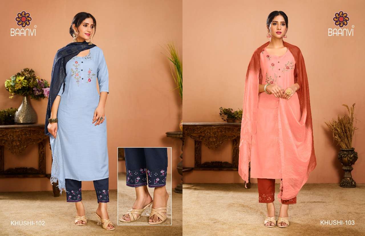 BAANVI PRESENT KHUSHI VOL 1 FESTIVE WEAR PANT STYLE SUITS IN WHOLESALE PRICE IN SURAT - SAI DRESSES