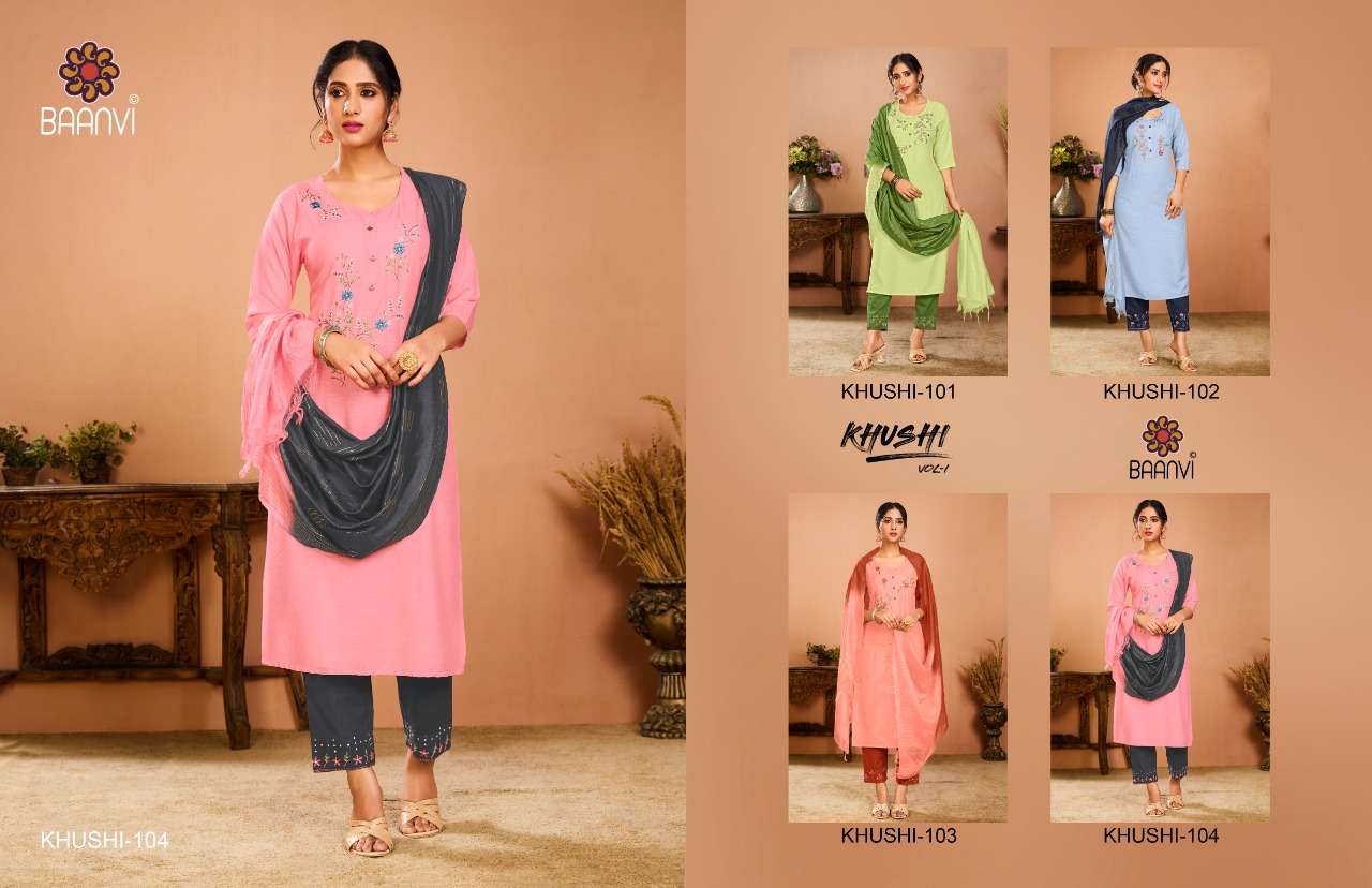 BAANVI PRESENT KHUSHI VOL 1 FESTIVE WEAR PANT STYLE SUITS IN WHOLESALE PRICE IN SURAT - SAI DRESSES