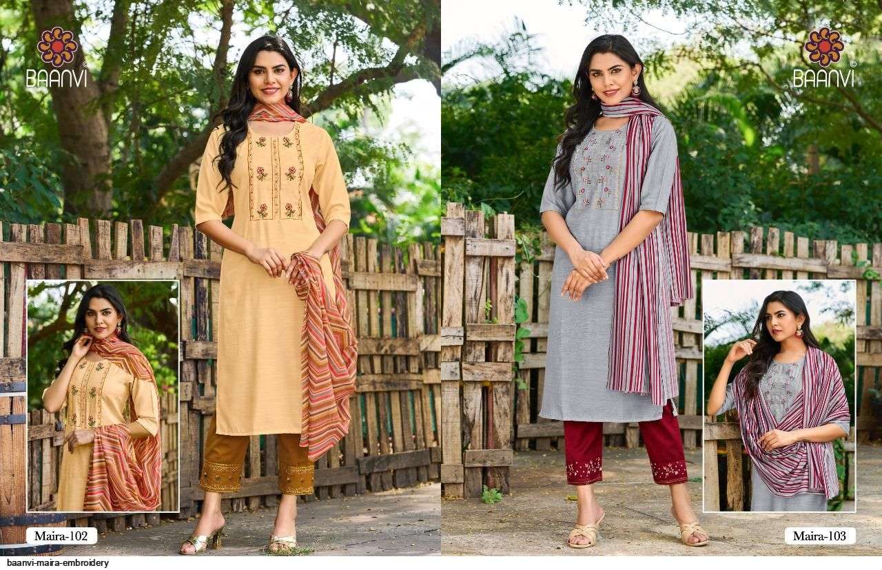 BAANVI PRESENT MAIRA READYMADE PANT STYLE EMBROIDERED DESIGNER SUITS IN WHOLESALE PRICE IN SURAT - SAI DRESSES