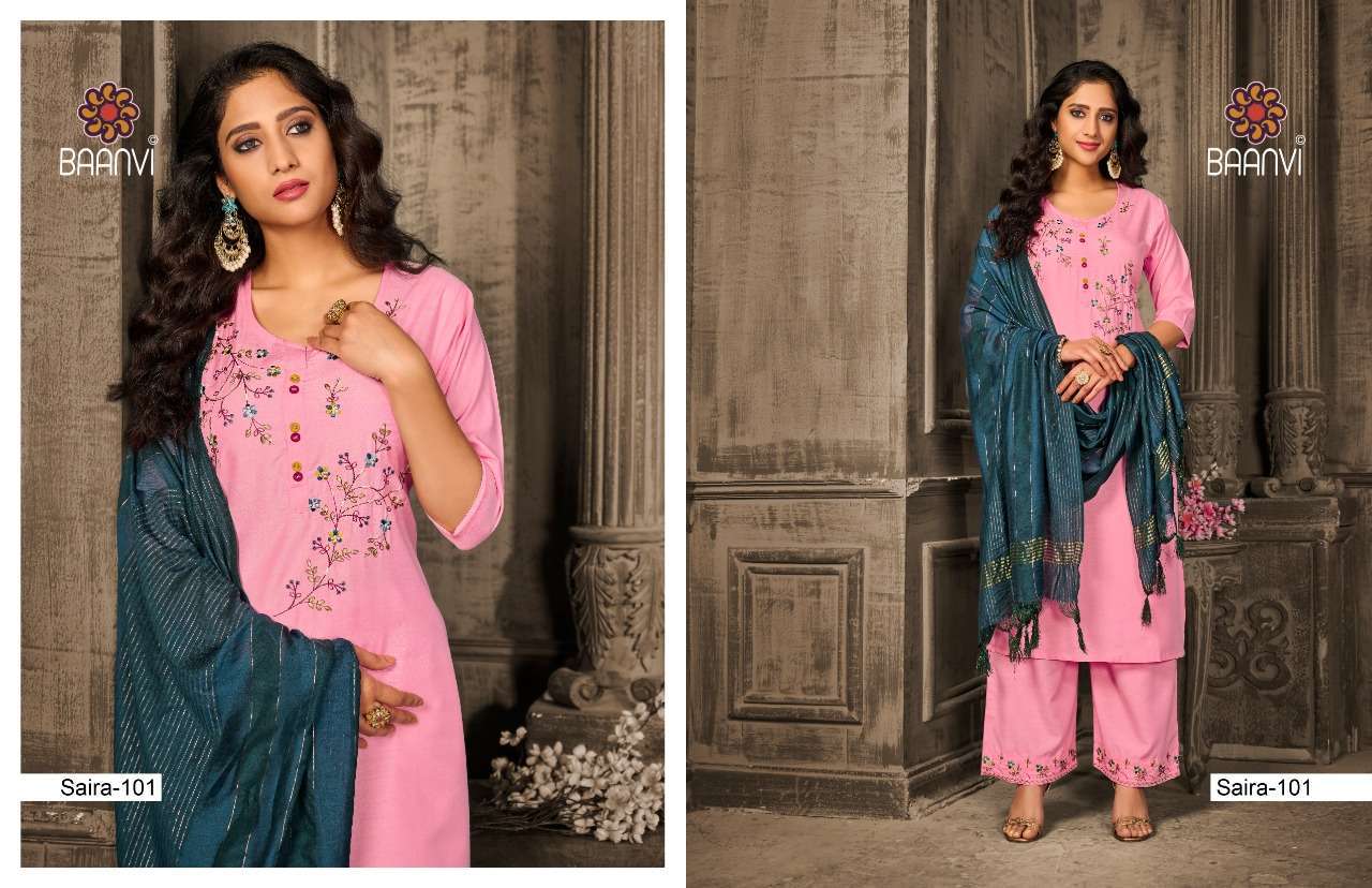 BAANVI PRESENT SAIRA FULL STITCHED DYNAMIC EMBROIDERED SALWAR SUITS IN WHOLESALE PRICE IN SURAT - SAI DRESSES