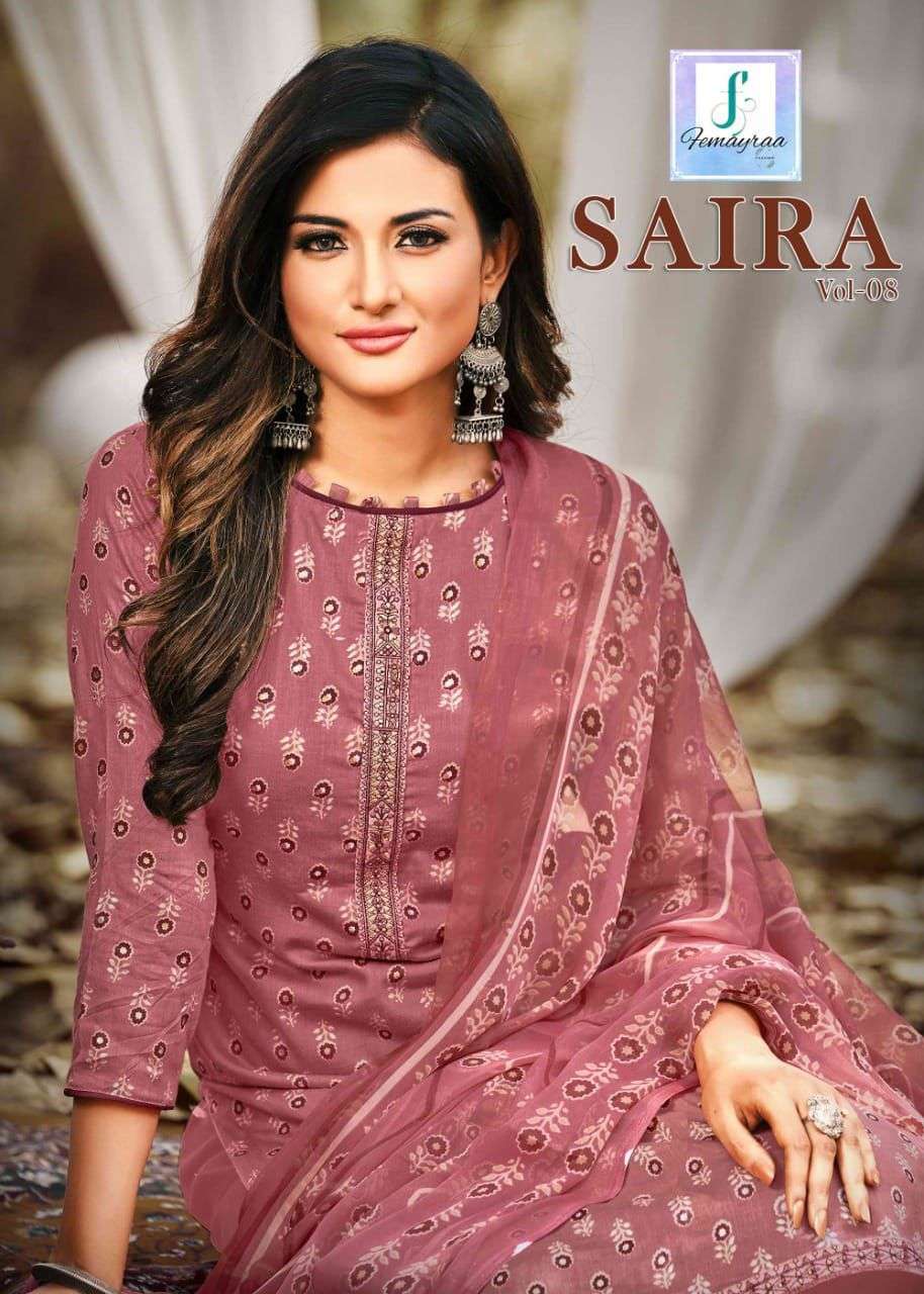 FEMAYRAA FASHION PRESENT SAIRA VOL 8 CAMBRIC COTTON WITH EMBROIDERY WORK PANT STYLE  DRESS MATERIAL IN WHOLESALE PRICE IN SURAT - SAI DRESSES