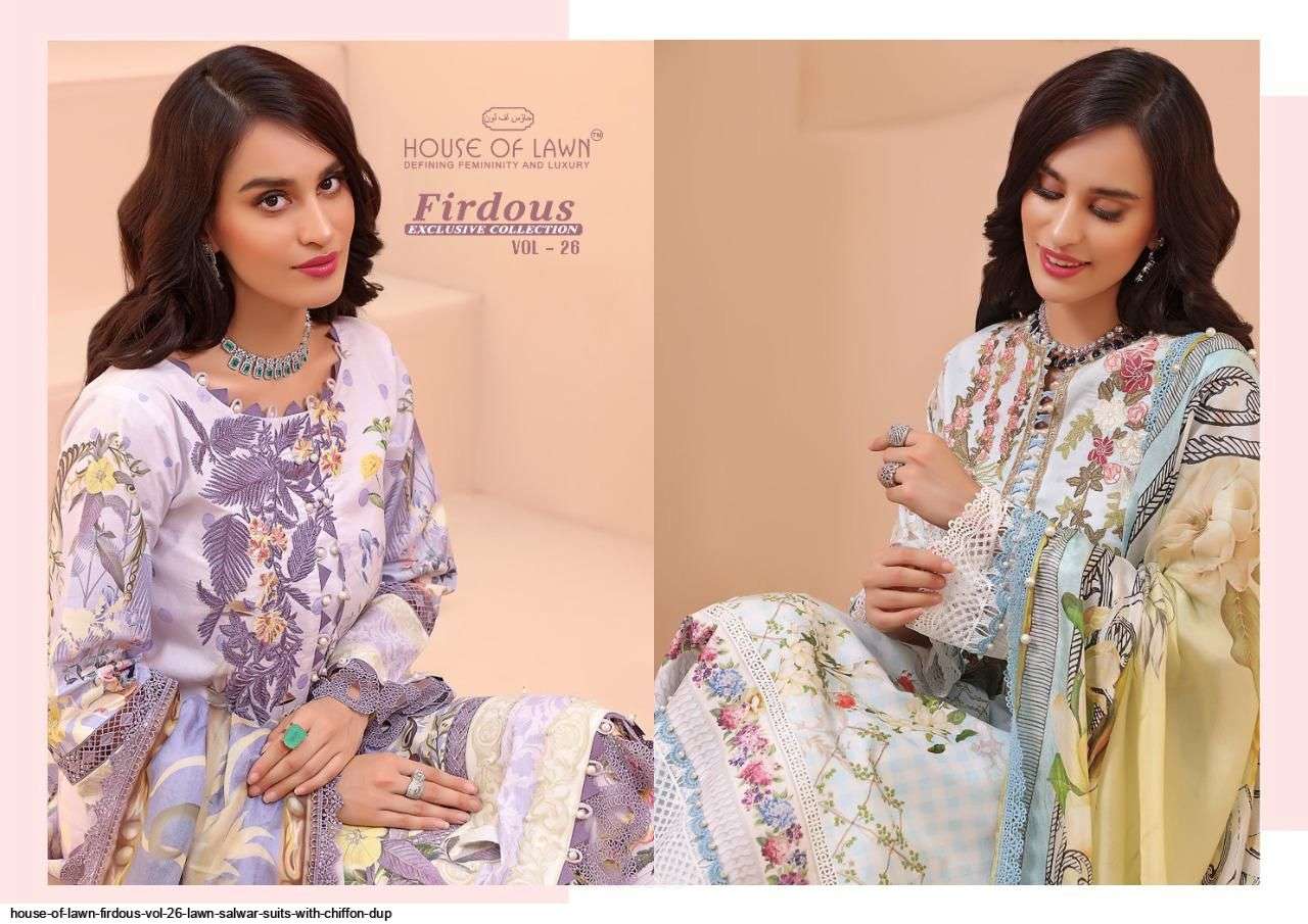 HOUSE OF LAWN PRESENT FIRDOUS EXCLUSIVE COLLECTION VOL 26 PAKISTANI DESIGNER SUITS IN WHOLESALE PRICE IN SURAT - SAI DRESSES
