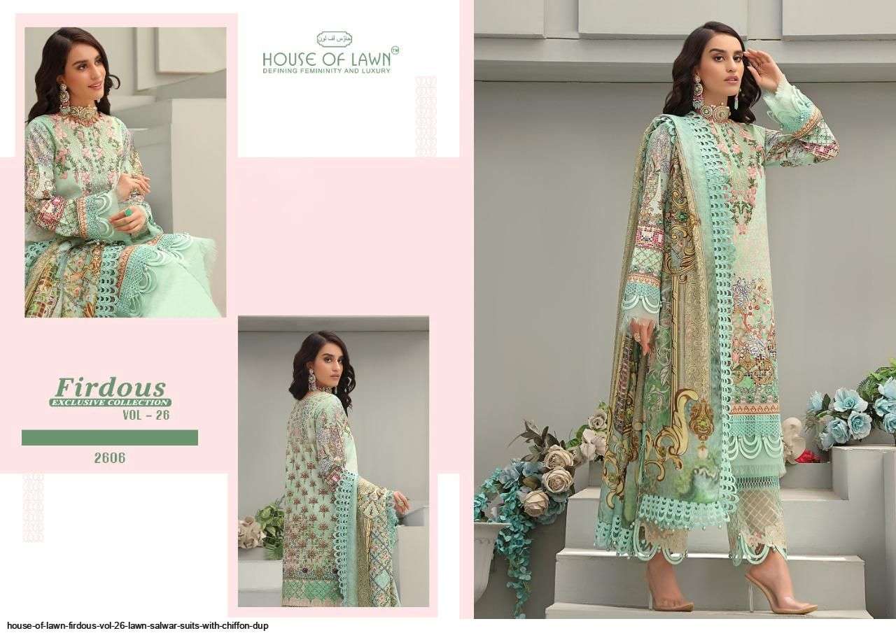 HOUSE OF LAWN PRESENT FIRDOUS EXCLUSIVE COLLECTION VOL 26 PAKISTANI DESIGNER SUITS IN WHOLESALE PRICE IN SURAT - SAI DRESSES