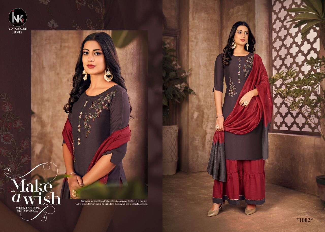 INK 9 PRESENT MAJESTY READYMADE PURE SILK SHARAR STYLE DESIGNER SUITS IN WHOLESALE PRICE IN SURAT - SAI DRESSES 