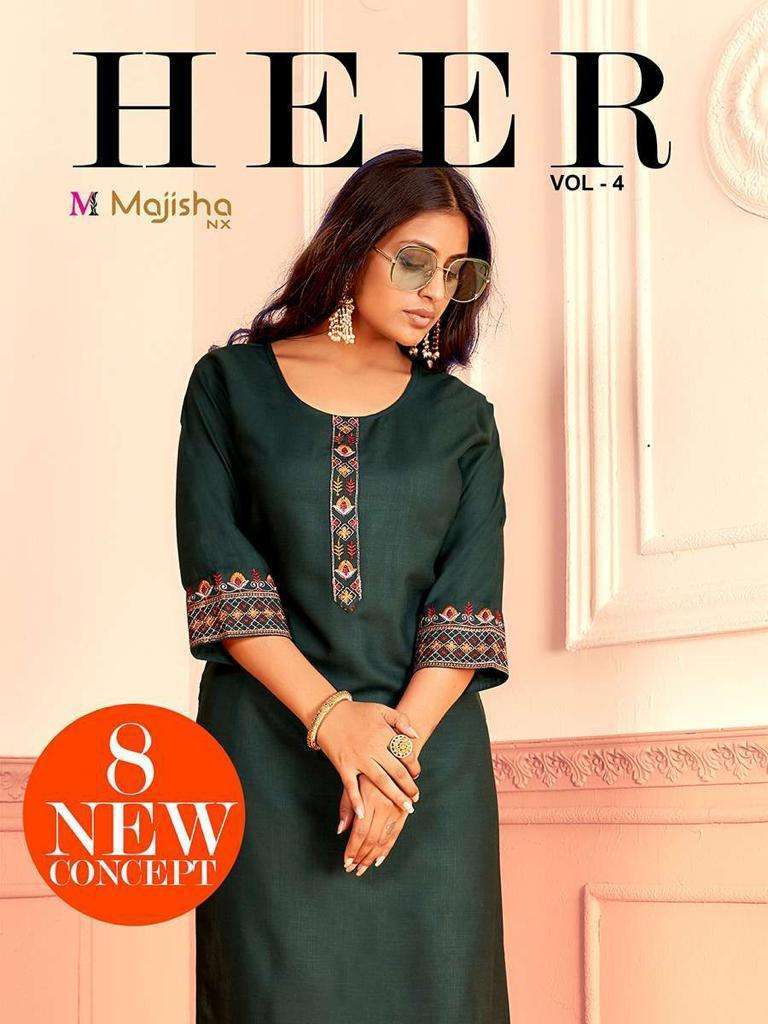 MAJISHA NX PRESENT HEER VOL 4 DAILY WEAR RAYON EMBROIDERED KURTIS IN WHOLESALE PRICE IN SURAT - SAI DRESSES