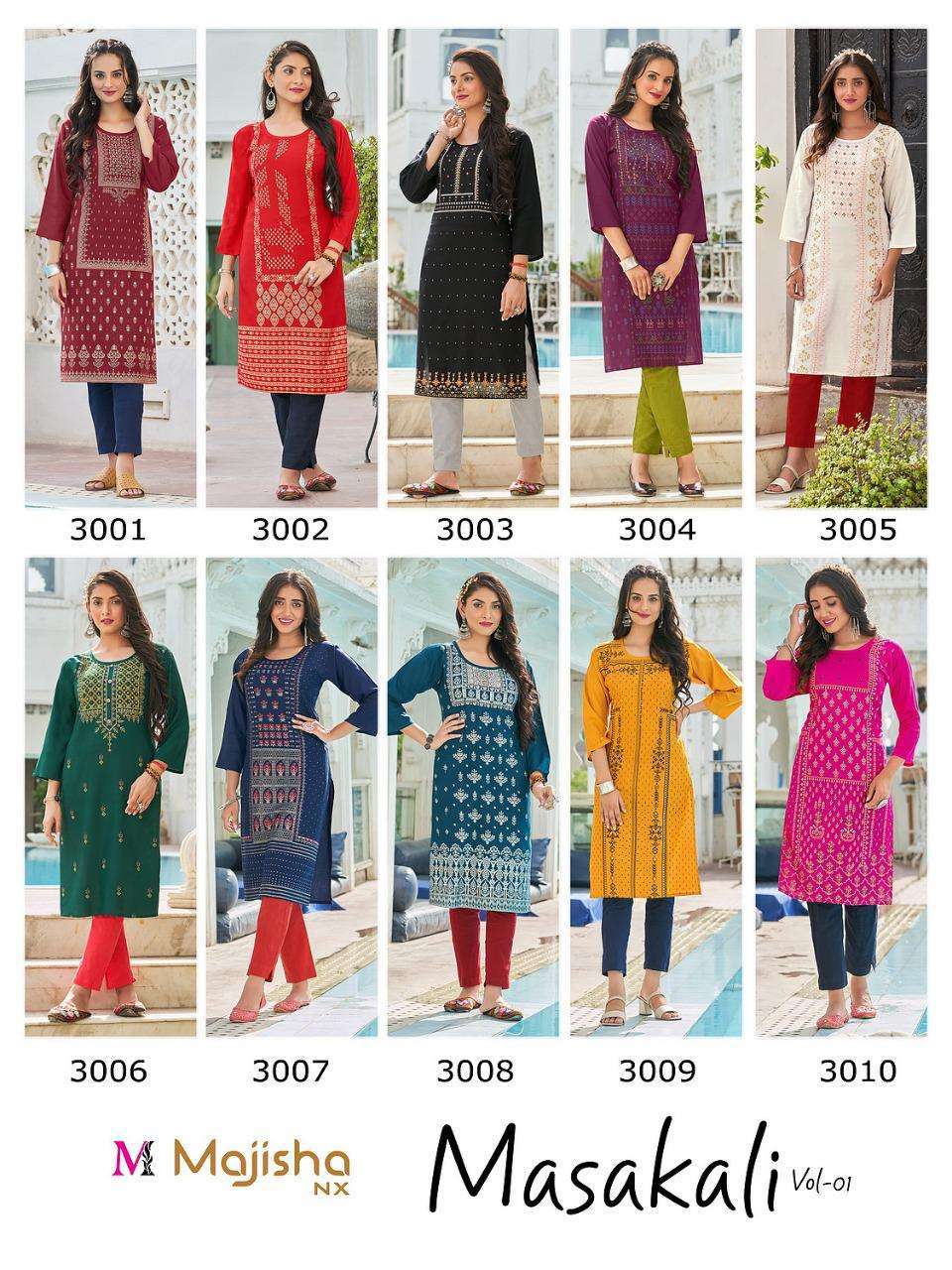 MAJISHA NX PRESENT MASAKALI VOL 1 DAILY WEAR SIMPLE RAYON KURTI IN WHOLESALE PRICE IN SURAT - SAI DRESSES