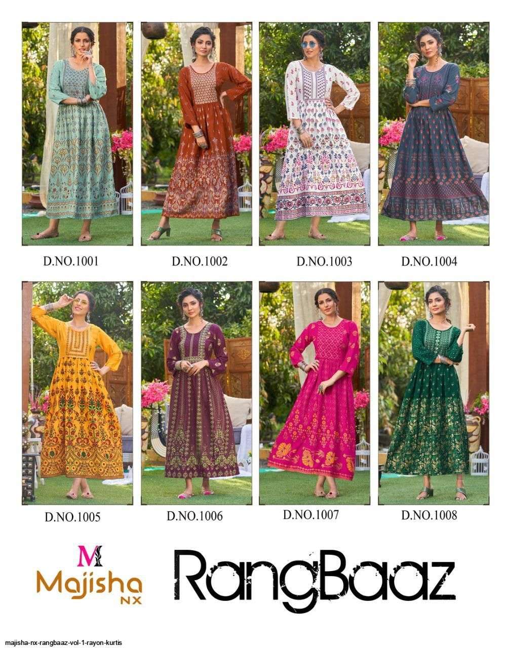 MAJISHA NX PRESENT RANGBAAZ RAYON WITH FOIL PRINTED DESIGNER LONG KURTI IN WHOLESALE PRICE IN SURAT - SAI DRESSES