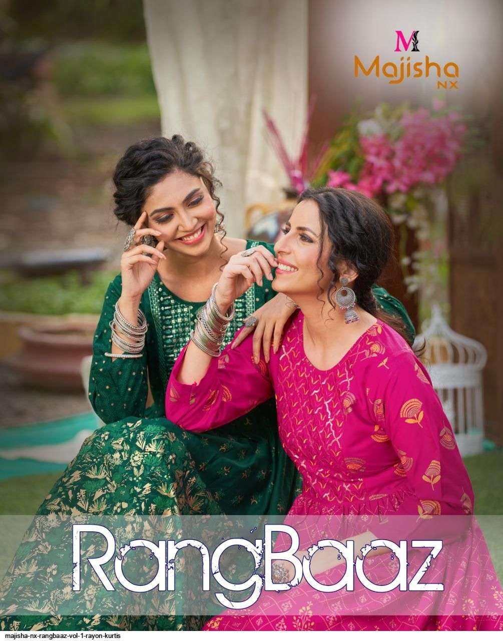 MAJISHA NX PRESENT RANGBAAZ RAYON WITH FOIL PRINTED DESIGNER LONG KURTI IN WHOLESALE PRICE IN SURAT - SAI DRESSES