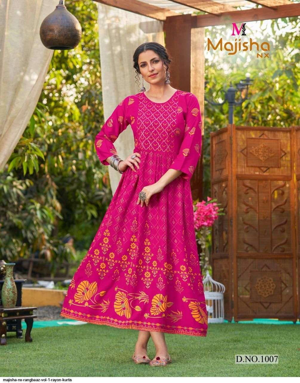 MAJISHA NX PRESENT RANGBAAZ RAYON WITH FOIL PRINTED DESIGNER LONG KURTI IN WHOLESALE PRICE IN SURAT - SAI DRESSES