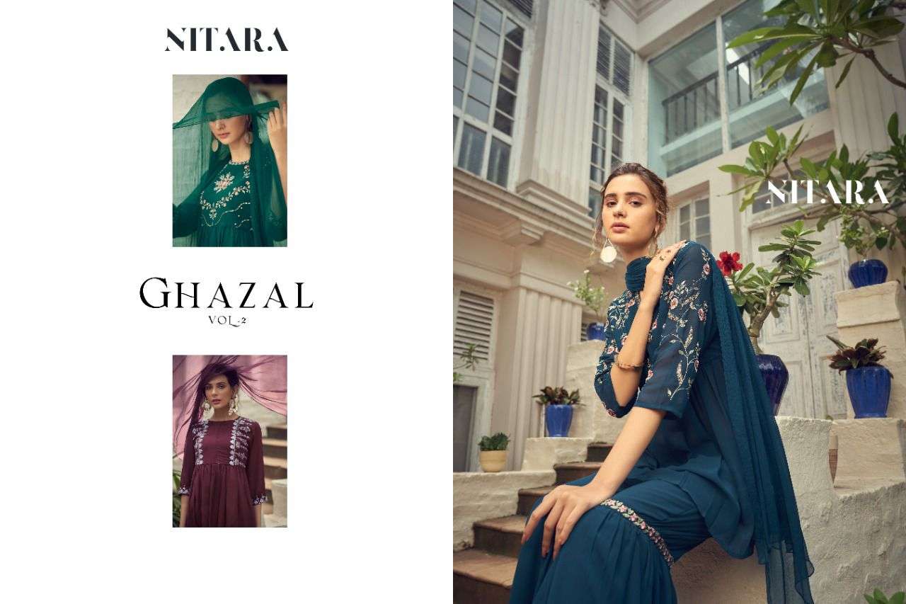 NITARA PRESENT GHAZAL VOL 2 READYMADE SHARARA STYLE 3 PIECE CONCEPT IN WHOLESALE PRICE IN SURAT - SAI DRESSES