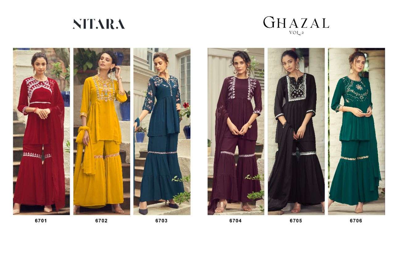 NITARA PRESENT GHAZAL VOL 2 READYMADE SHARARA STYLE 3 PIECE CONCEPT IN WHOLESALE PRICE IN SURAT - SAI DRESSES