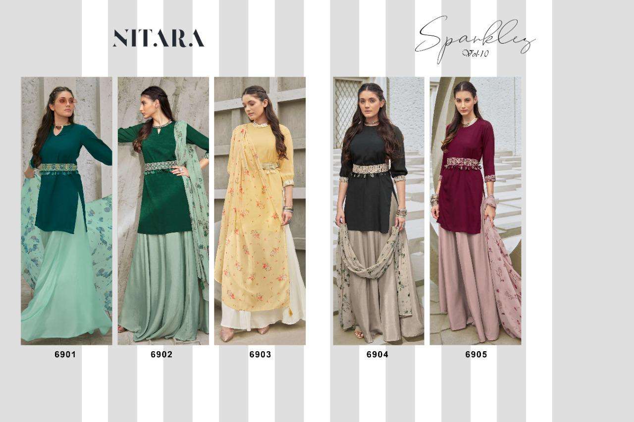 NITARA PRESENTS SPARKLES VOL 10 KURTI SKIRT WITH DUPATTA IN WHOLESALE PRICE IN SURAT - SAI DRESSES
