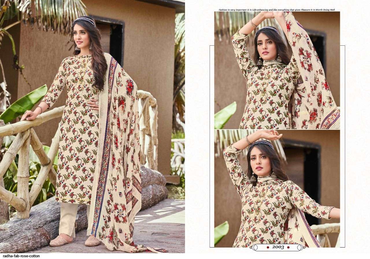 RADHA FAB PRESENT ROSE COTTON FOIL PRINT PANT STYLE DRESS MATERIAL IN WHOLESALE PRICE IN SURAT - SAI DRESSES