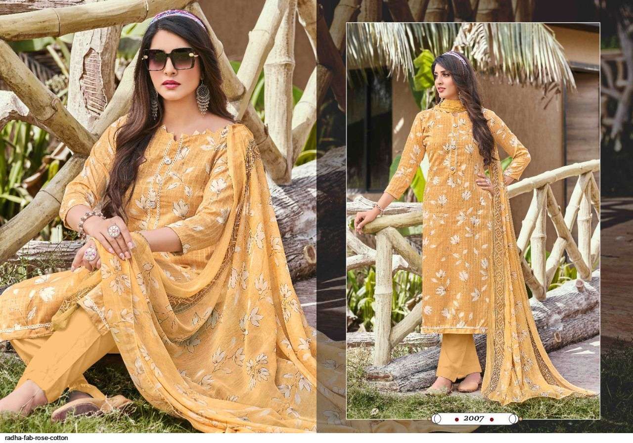 RADHA FAB PRESENT ROSE COTTON FOIL PRINT PANT STYLE DRESS MATERIAL IN WHOLESALE PRICE IN SURAT - SAI DRESSES
