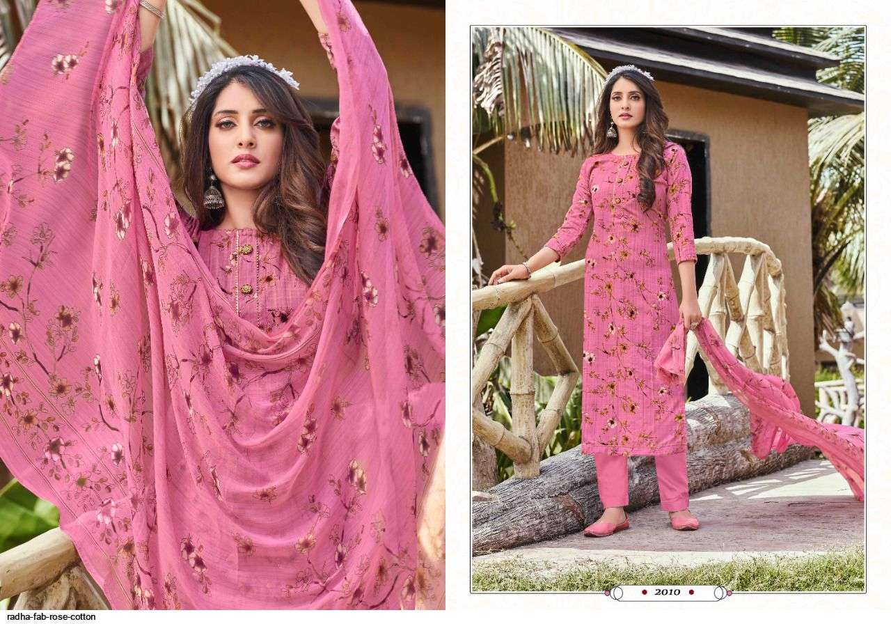 RADHA FAB PRESENT ROSE COTTON FOIL PRINT PANT STYLE DRESS MATERIAL IN WHOLESALE PRICE IN SURAT - SAI DRESSES