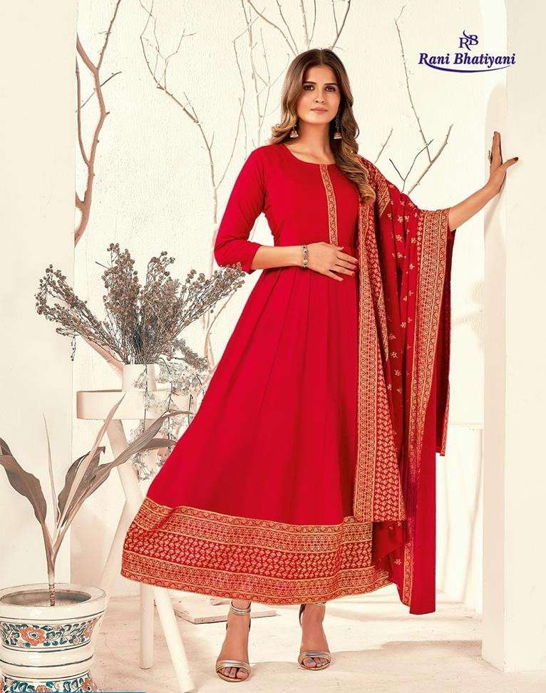 RANI BHATIYANI PRESENT AAKANSHA VOL 2 LONG ANARKALI STYLE DESIGNER KURTI WITH DUPATTA IN WHOLESALE PRICE IN SURAT - SAI DRESSES