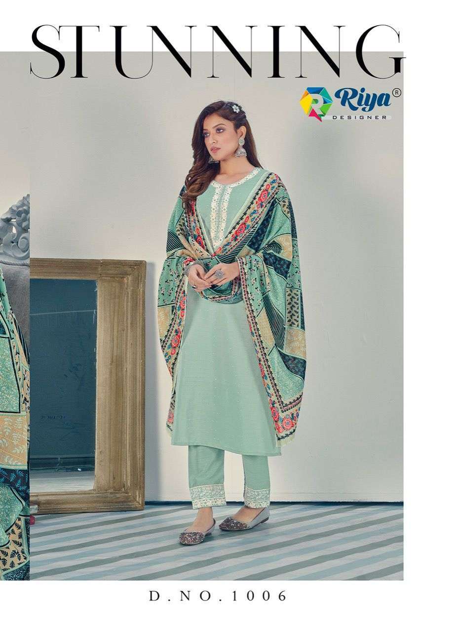 RIYA DESIGNER PRESENT GLAMOROUS FESTIVE WEAR EXCLUSIVE CHINON READYMADE SALWAR SUITS IN WHOLESALE PRICE IN SURAT - SAI DRESSES