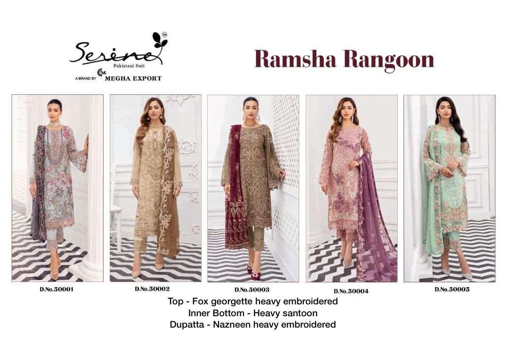 SERENE PRESENT RAMSHA RANGOON SEMI STITCHED EMBROIDERED PAKISTANI DESIGNER SUITS IN WHOLESALE PRICE IN SURAT - SAI DRESSES