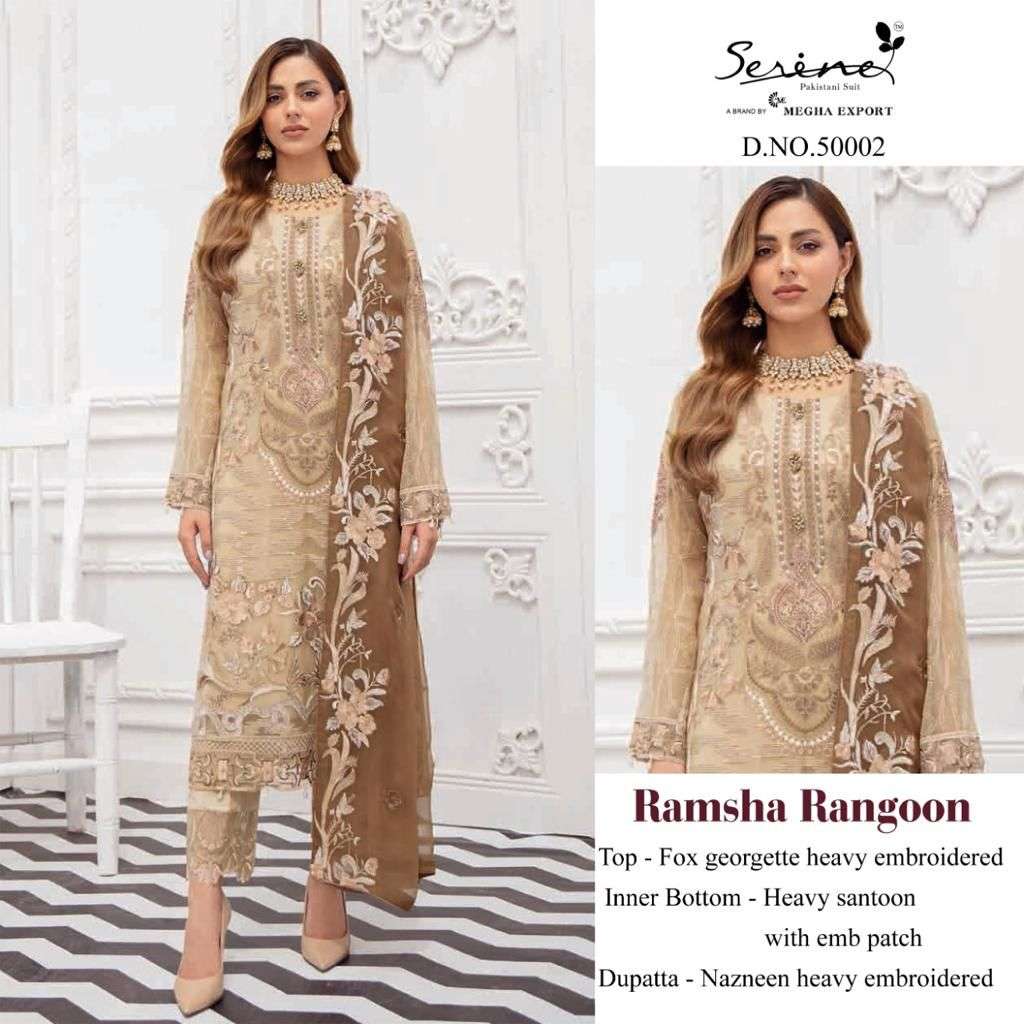 SERENE PRESENT RAMSHA RANGOON SEMI STITCHED EMBROIDERED PAKISTANI DESIGNER SUITS IN WHOLESALE PRICE IN SURAT - SAI DRESSES