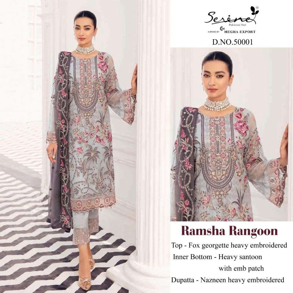 SERENE PRESENT RAMSHA RANGOON SEMI STITCHED EMBROIDERED PAKISTANI DESIGNER SUITS IN WHOLESALE PRICE IN SURAT - SAI DRESSES