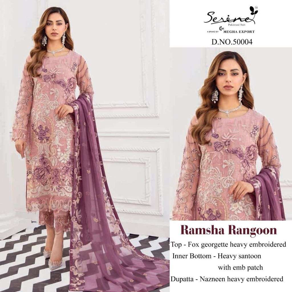 SERENE PRESENT RAMSHA RANGOON SEMI STITCHED EMBROIDERED PAKISTANI DESIGNER SUITS IN WHOLESALE PRICE IN SURAT - SAI DRESSES