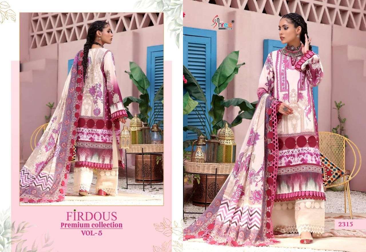 SHREE FABS PRESENT FIRDOUS PREMIUM COLLECTION VOL 5 PURE COTTON PAKISTANI SUITS IN WHOLESALE PRICE IN SURAT - SAI DRESSES
