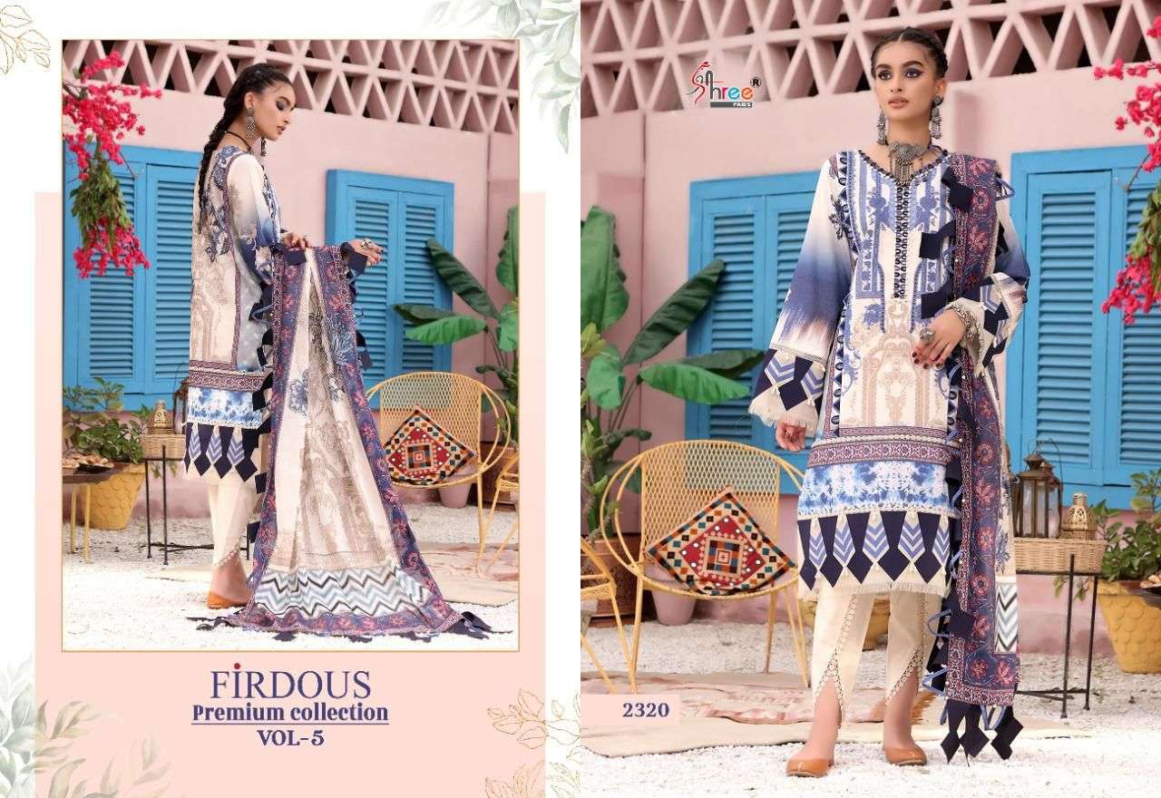 SHREE FABS PRESENT FIRDOUS PREMIUM COLLECTION VOL 5 PURE COTTON PAKISTANI SUITS IN WHOLESALE PRICE IN SURAT - SAI DRESSES