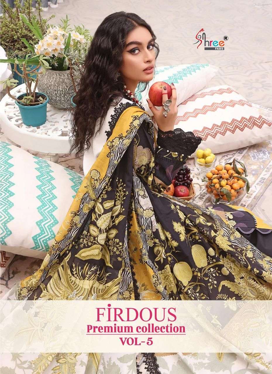 SHREE FABS PRESENT FIRDOUS PREMIUM COLLECTION VOL 5 PURE COTTON PAKISTANI SUITS IN WHOLESALE PRICE IN SURAT - SAI DRESSES