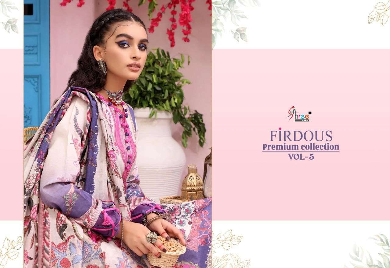 SHREE FABS PRESENT FIRDOUS PREMIUM COLLECTION VOL 5 PURE COTTON PAKISTANI SUITS IN WHOLESALE PRICE IN SURAT - SAI DRESSES