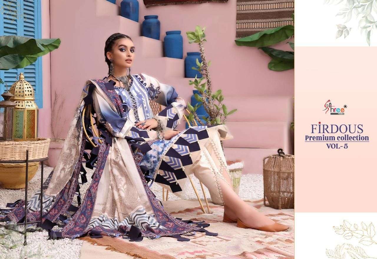 SHREE FABS PRESENT FIRDOUS PREMIUM COLLECTION VOL 5 PURE COTTON PAKISTANI SUITS IN WHOLESALE PRICE IN SURAT - SAI DRESSES