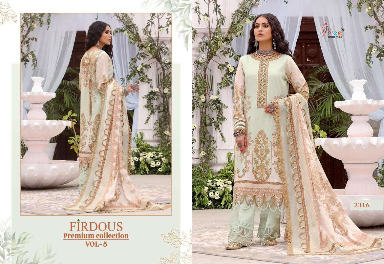 SHREE FABS PRESENT FIRDOUS PREMIUM COLLECTION VOL 5 PURE COTTON PAKISTANI SUITS IN WHOLESALE PRICE IN SURAT - SAI DRESSES