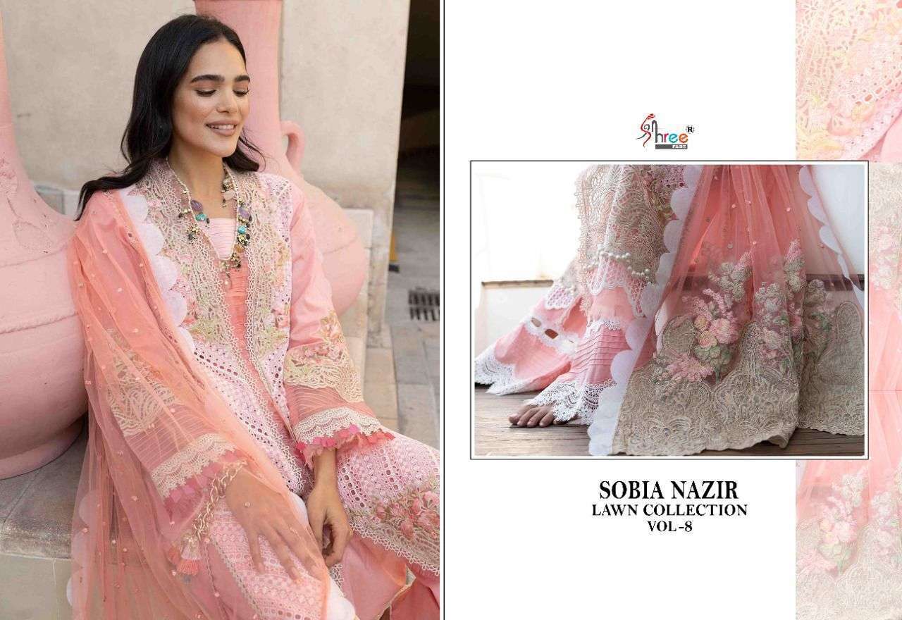 SHREE FABS PRESENT SOBIA NAZIR LAWN COLLECTION VOL 8 PAKISTANI DESIGNER SUITS IN WHOLESALE PRICE IN SURAT - SAI DRESSES