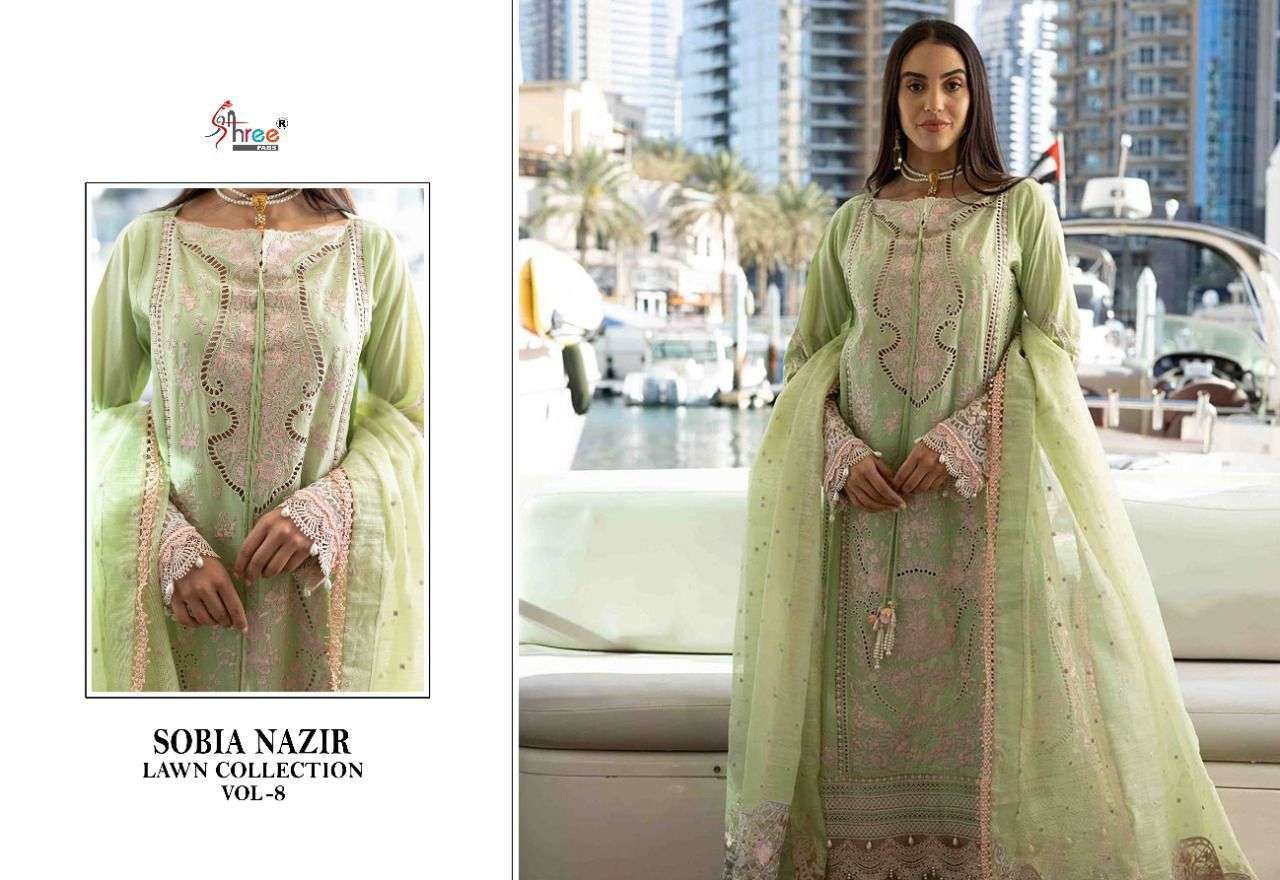 SHREE FABS PRESENT SOBIA NAZIR LAWN COLLECTION VOL 8 PAKISTANI DESIGNER SUITS IN WHOLESALE PRICE IN SURAT - SAI DRESSES
