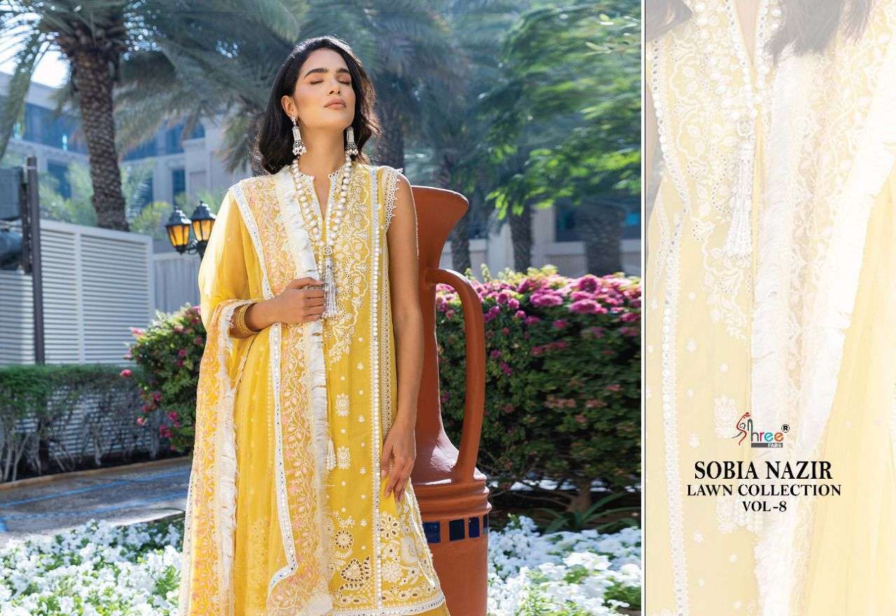 SHREE FABS PRESENT SOBIA NAZIR LAWN COLLECTION VOL 8 PAKISTANI DESIGNER SUITS IN WHOLESALE PRICE IN SURAT - SAI DRESSES
