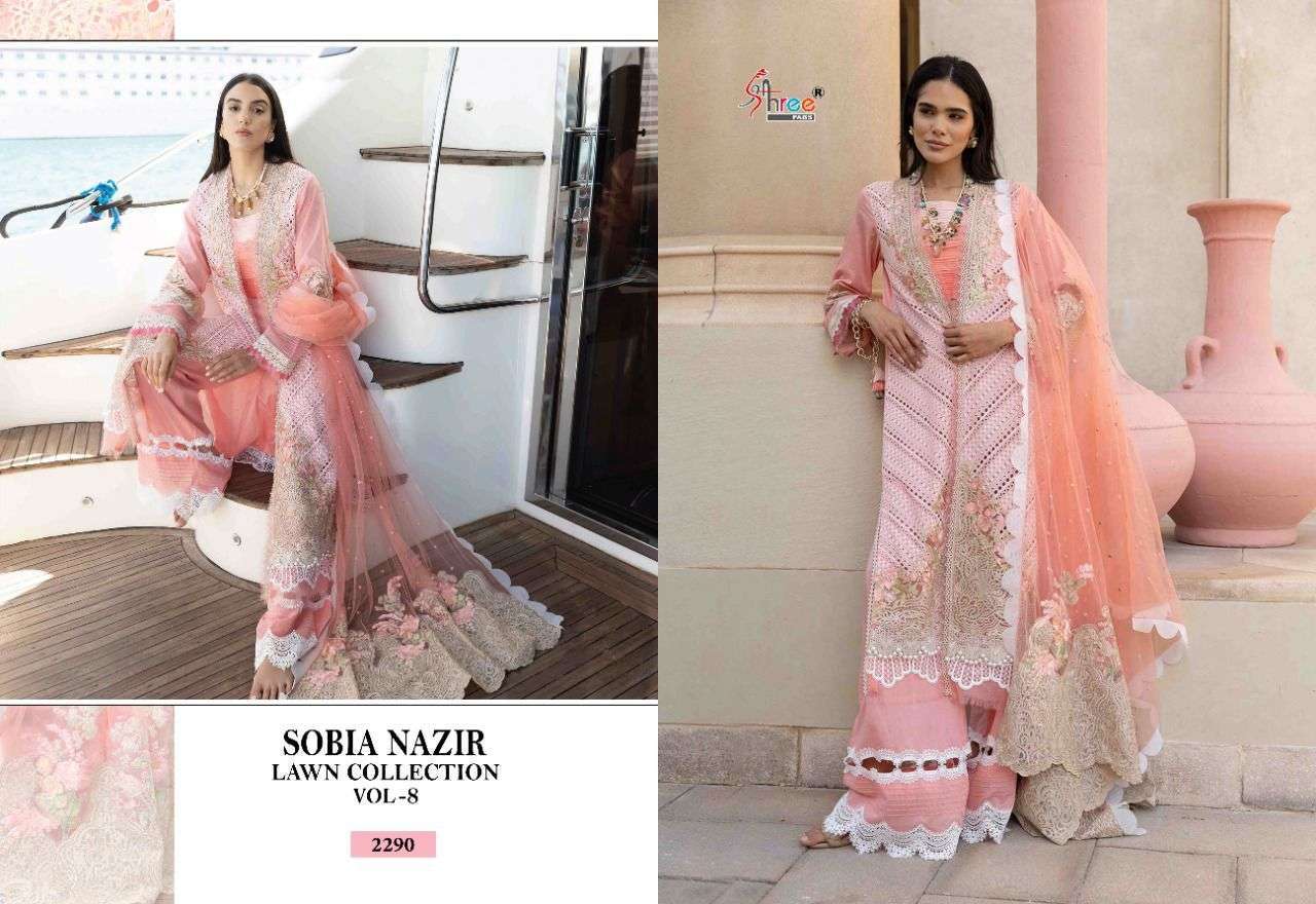 SHREE FABS PRESENT SOBIA NAZIR LAWN COLLECTION VOL 8 PAKISTANI DESIGNER SUITS IN WHOLESALE PRICE IN SURAT - SAI DRESSES