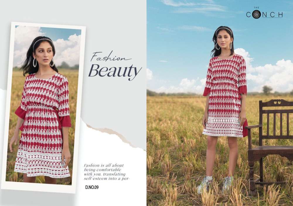 THE CONCH PRESENT COLOR PLUS VOL 1 GEORGETTE WITH SHIFALI WORK EXCLUSIVE TUNIC TOPS IN WHOLESALE PRICE IN SURAT - SAI DRESSES