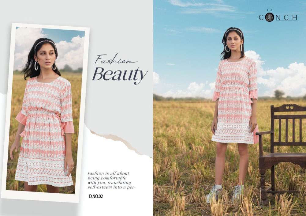 THE CONCH PRESENT COLOR PLUS VOL 1 GEORGETTE WITH SHIFALI WORK EXCLUSIVE TUNIC TOPS IN WHOLESALE PRICE IN SURAT - SAI DRESSES