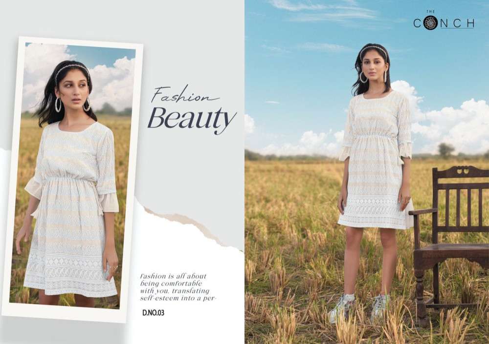 THE CONCH PRESENT COLOR PLUS VOL 1 GEORGETTE WITH SHIFALI WORK EXCLUSIVE TUNIC TOPS IN WHOLESALE PRICE IN SURAT - SAI DRESSES