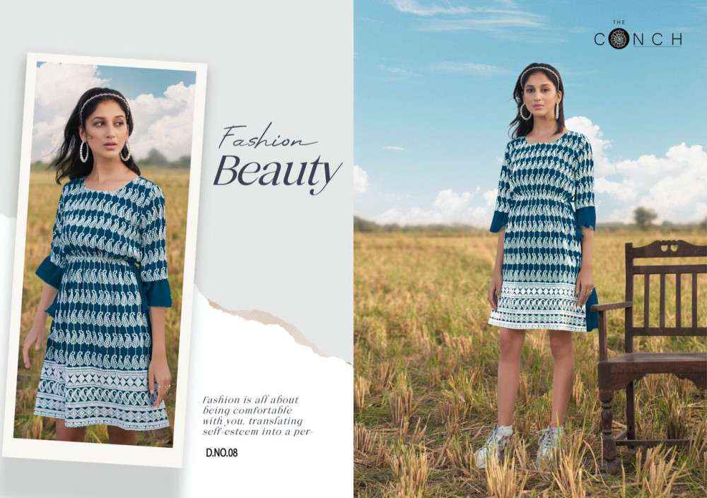 THE CONCH PRESENT COLOR PLUS VOL 1 GEORGETTE WITH SHIFALI WORK EXCLUSIVE TUNIC TOPS IN WHOLESALE PRICE IN SURAT - SAI DRESSES