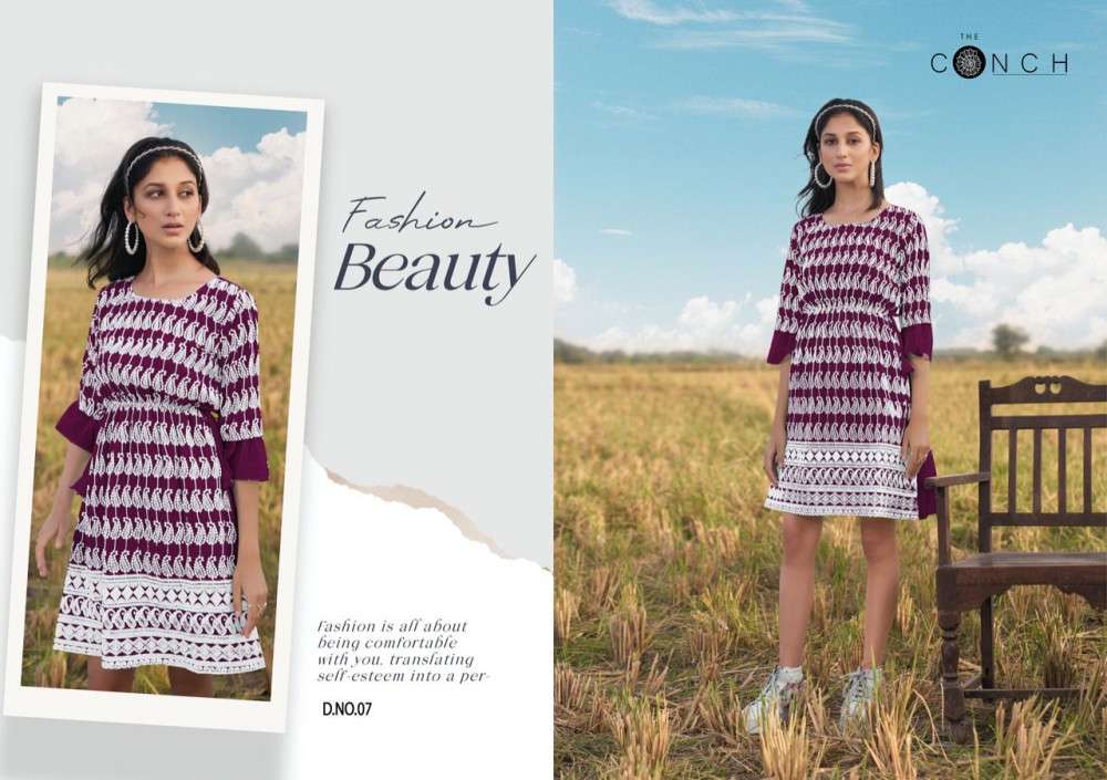 THE CONCH PRESENT COLOR PLUS VOL 1 GEORGETTE WITH SHIFALI WORK EXCLUSIVE TUNIC TOPS IN WHOLESALE PRICE IN SURAT - SAI DRESSES