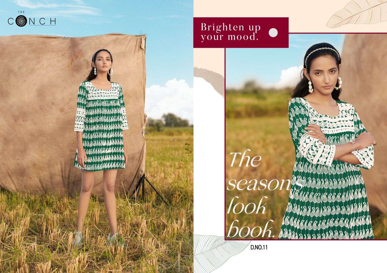 THE CONCH PRESENT COLOR PLUS VOL 2 GEORGETTE WITH SHIFALI WORK EXCLUSIVE TUNIC TOPS IN WHOLESALE PRICE IN SURAT - SAI DRESSES