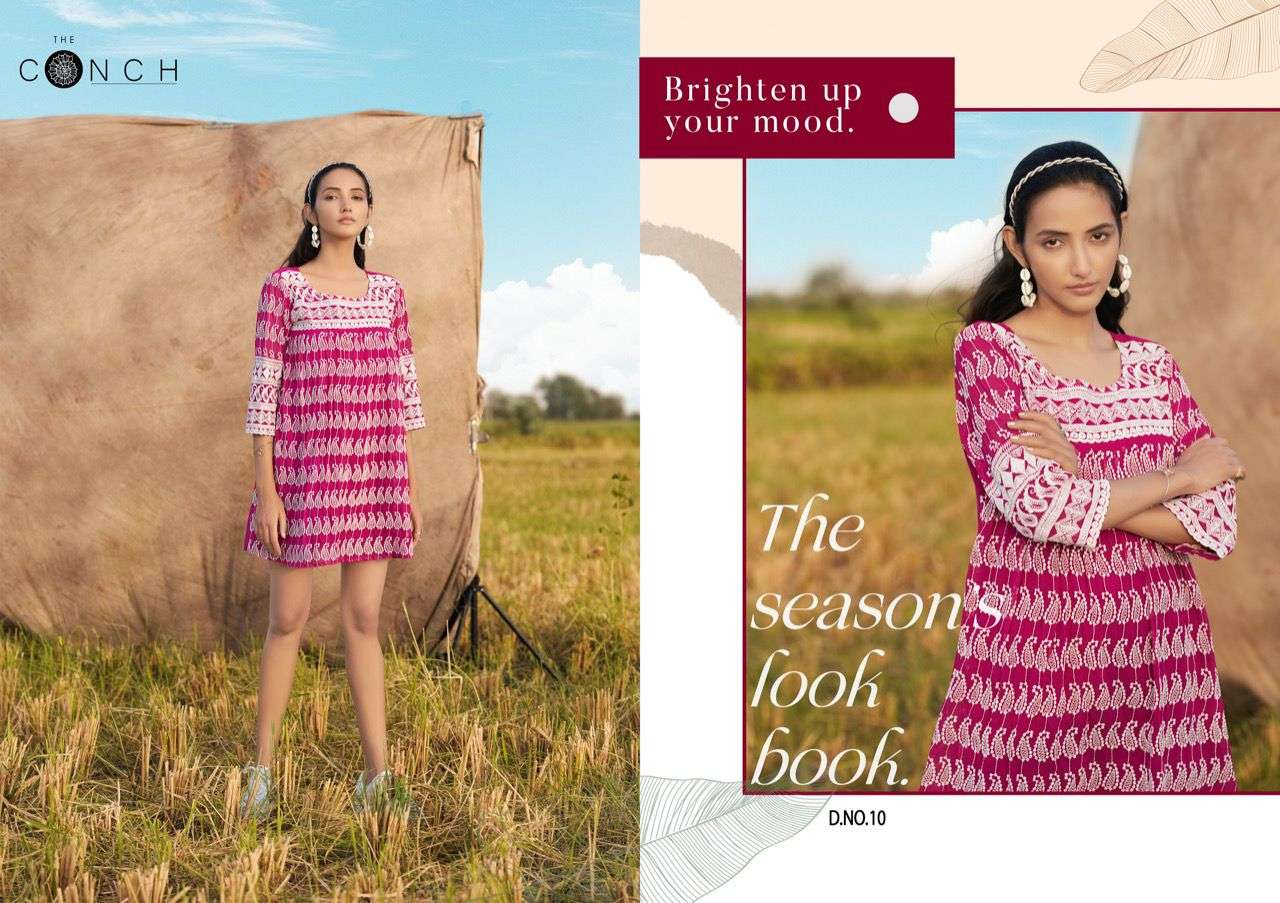 THE CONCH PRESENT COLOR PLUS VOL 2 GEORGETTE WITH SHIFALI WORK EXCLUSIVE TUNIC TOPS IN WHOLESALE PRICE IN SURAT - SAI DRESSES