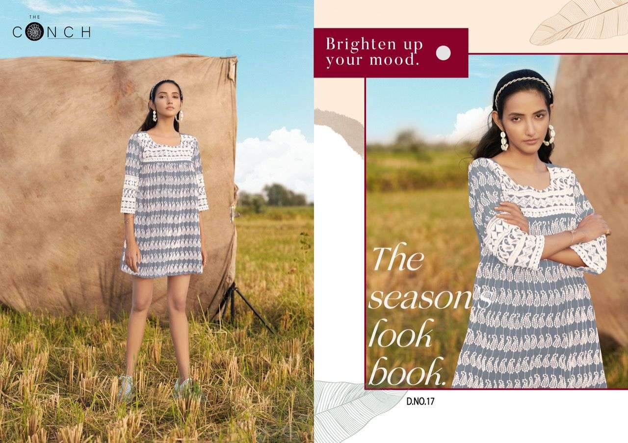 THE CONCH PRESENT COLOR PLUS VOL 2 GEORGETTE WITH SHIFALI WORK EXCLUSIVE TUNIC TOPS IN WHOLESALE PRICE IN SURAT - SAI DRESSES