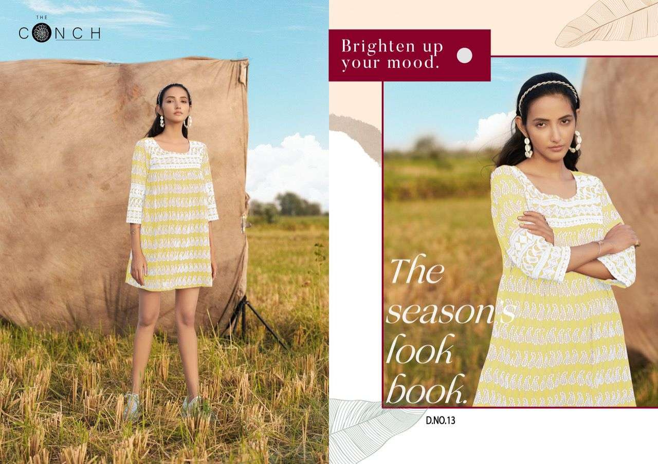 THE CONCH PRESENT COLOR PLUS VOL 2 GEORGETTE WITH SHIFALI WORK EXCLUSIVE TUNIC TOPS IN WHOLESALE PRICE IN SURAT - SAI DRESSES